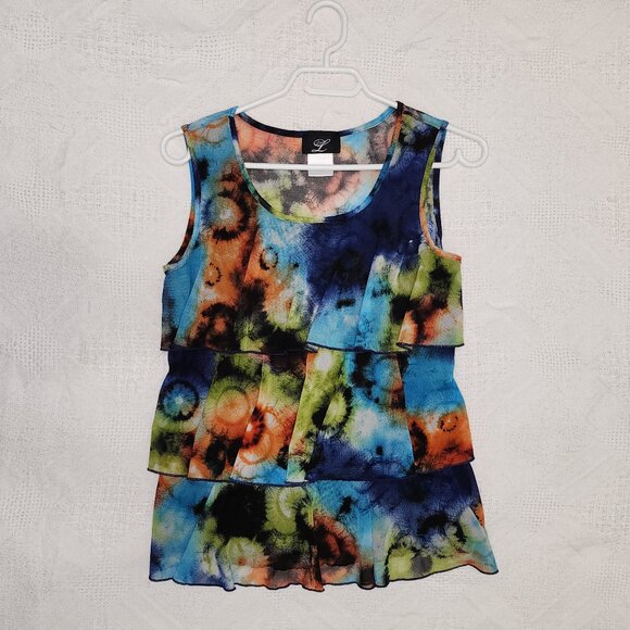 Tie Dyed Ruffled Tiered Sleeveless Blouse - Picture 4 of 7